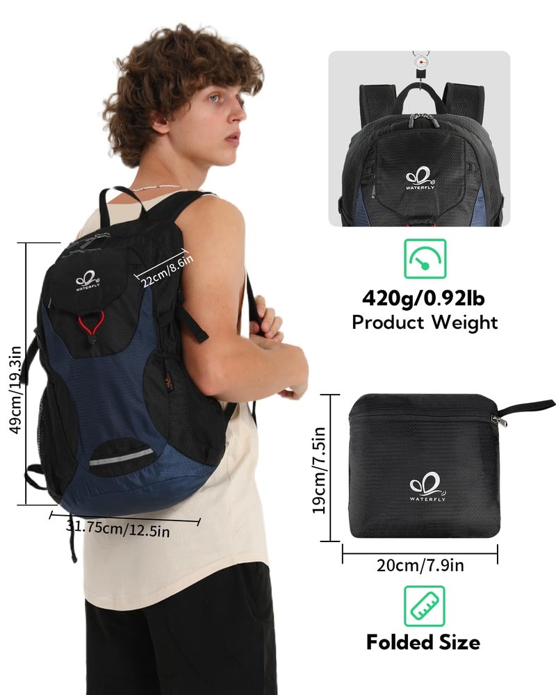 WATERFLY Lightweight Packable Hiking Backpack: 30L Foldable Travel Daypack Ultralight Camping Day Pack for Woman Man - Image 2